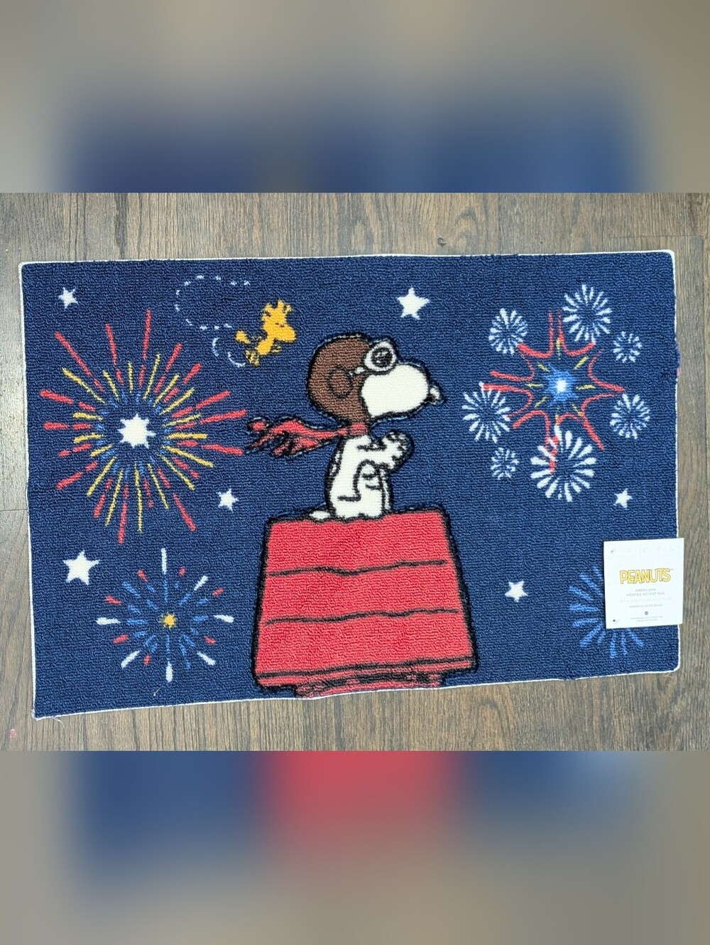 New Peanuts Snoopy July 4 America Patriotic Fireworks Non-Slip Accent Rug